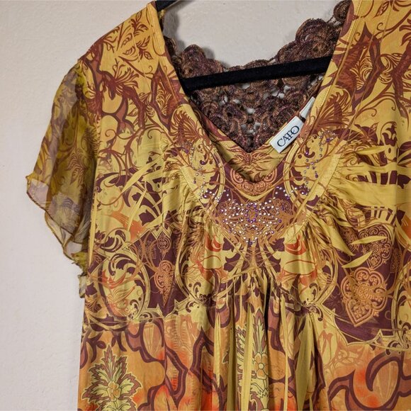 Y2K Cato Baby Doll Top Women's XL flutter Sleeve Fairy Paisley Abstract Art - Picture 2 of 7